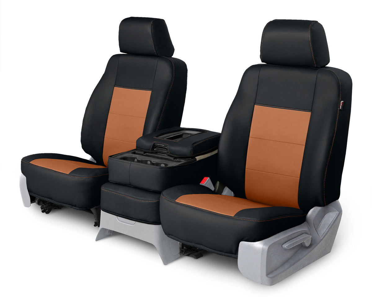 Leatherette Custom Seat Covers - Black and Camel - Front Seat