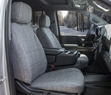 Tweed custom seat covers in Outer Black, Inner Grey