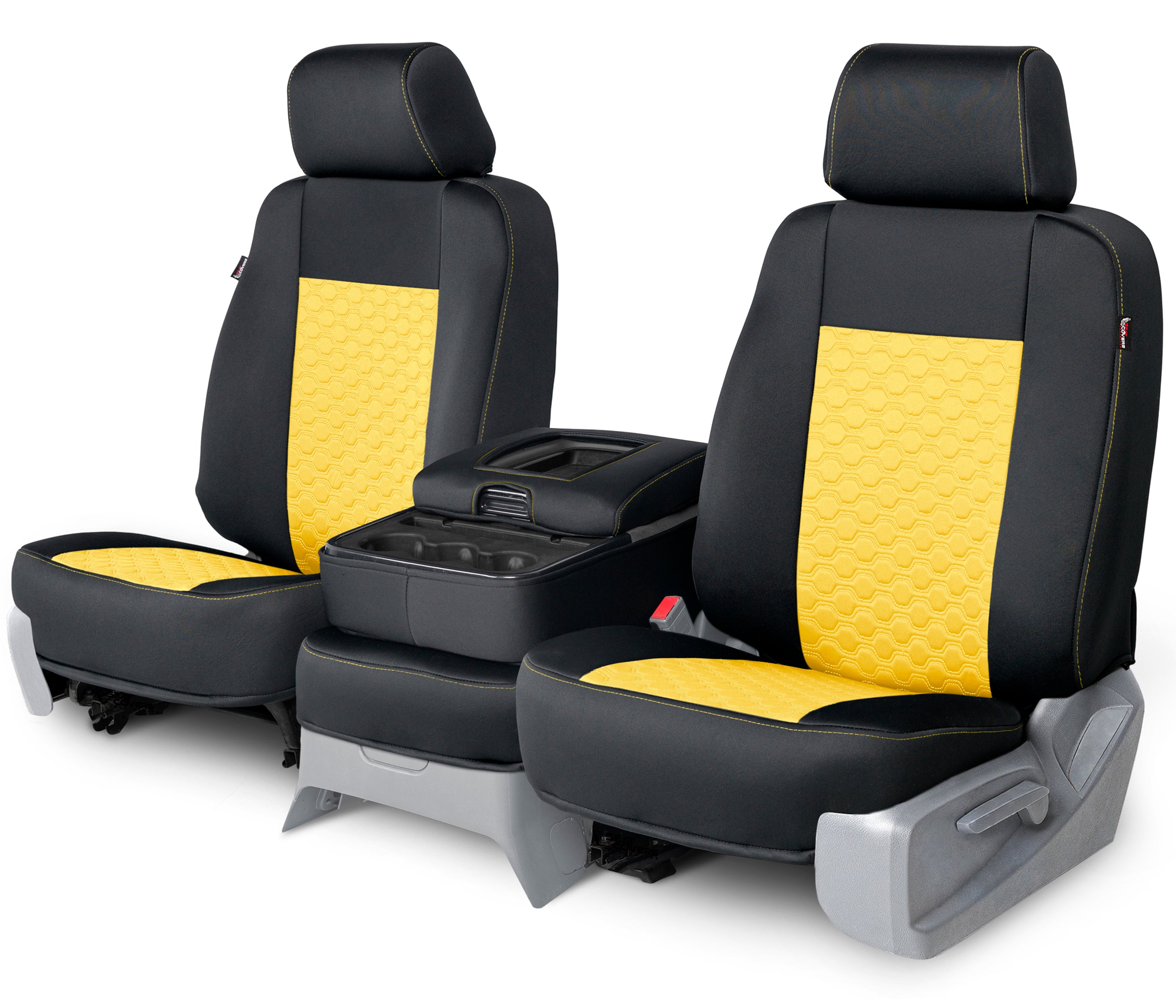 Neo-Sport - Quilted Custom Seat Covers - Yellow Hexagon Stitching - Front Seat