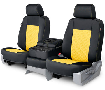 Neo-sport quilted custom seat covers yellow hexagon stitching front seat in Neo-Sport - Quilted Custom Seat Covers - Yellow Hexagon Stitching - Front Seat