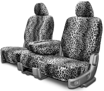 Animal velour custom seat covers leopard grey front seat in Leopard Grey