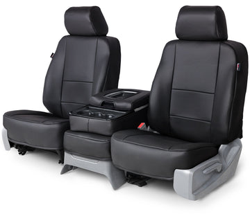 Leatherette custom seat covers black front seat in Black