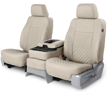 Leatherette quilted custom seat covers all beige hexagon stitching front seat in All Beige Hexagon Stitching
