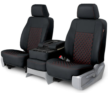 Leatherette quilted custom seat covers black with red hexagon stitching rear seat in Black with Red Hexagon Stitching