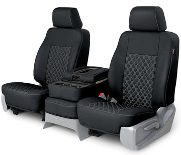 Leatherette quilted custom seat covers black with white hexagon stitching rear seat in Black with White Hexagon Stitching