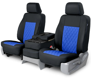 Leatherette quilted custom seat covers blue diamond stitching middle seat in Blue Diamond Stitching