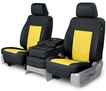 Leatherette quilted custom seat covers yellow diamond stitching middle seat in Yellow Diamond Stitching