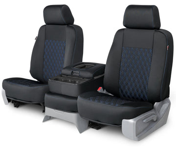 Neo-sport quilted custom seat covers black with blue diamond stitching front seat in Black with Blue Diamond Stitching
