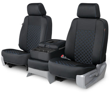 Neo-sport quilted custom seat covers black with blue hexagon stitching middle seat in Black with Blue Hexagon Stitching