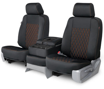 Neo-sport quilted custom seat covers black with orange diamond stitching middle seat in Black with Orange Diamond Stitching