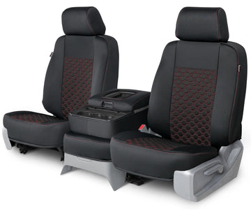 Neo-sport quilted custom seat covers black with red hexagon stitching middle seat in Black with Red Hexagon Stitching