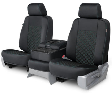 Neo-sport quilted custom seat covers black with teal hexagon stitching middle seat in Black with Teal Hexagon Stitching