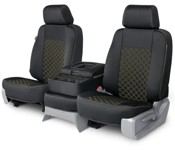 Neo-sport quilted custom seat covers black with yellow hexagon stitching middle seat in Black with Yellow Hexagon Stitching