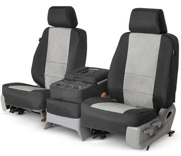 Two tone canvas custom seat covers black and silver front seat in Black and Silver