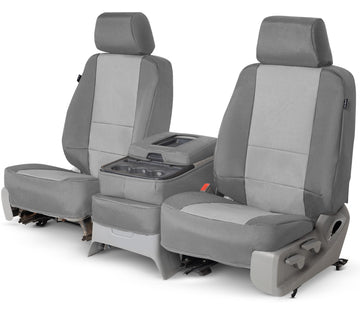 Two tone canvas custom seat covers charcoal and silver front seat in Charcoal and Silver