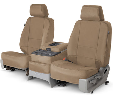 Two tone canvas custom seat covers tan middle seat in Tan