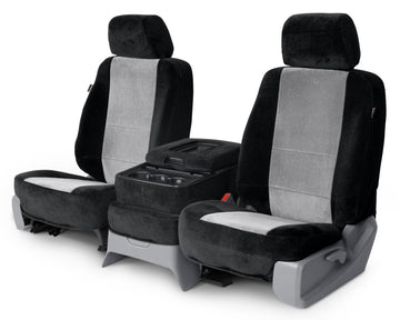 Two tone velour custom seat covers black and silver middle seat in Black and Silver