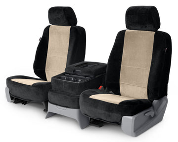 Two tone velour custom seat covers black and tan middle seat in Black and Tan