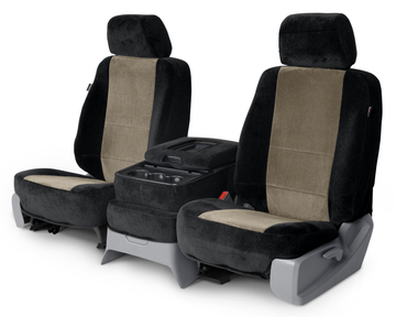 Two tone velour custom seat covers black and taupe middle seat in Black and Taupe
