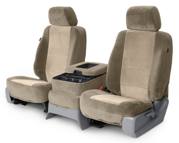 Two tone velour custom seat covers taupe and tan middle seat in Taupe and Tan