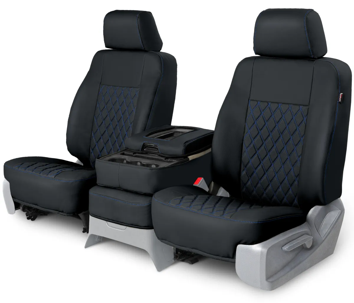 Quilted Leatherette Custom Seat Covers (18 Colors) - Black with Blue Diamond Stitching | Seat Covers Unlimited